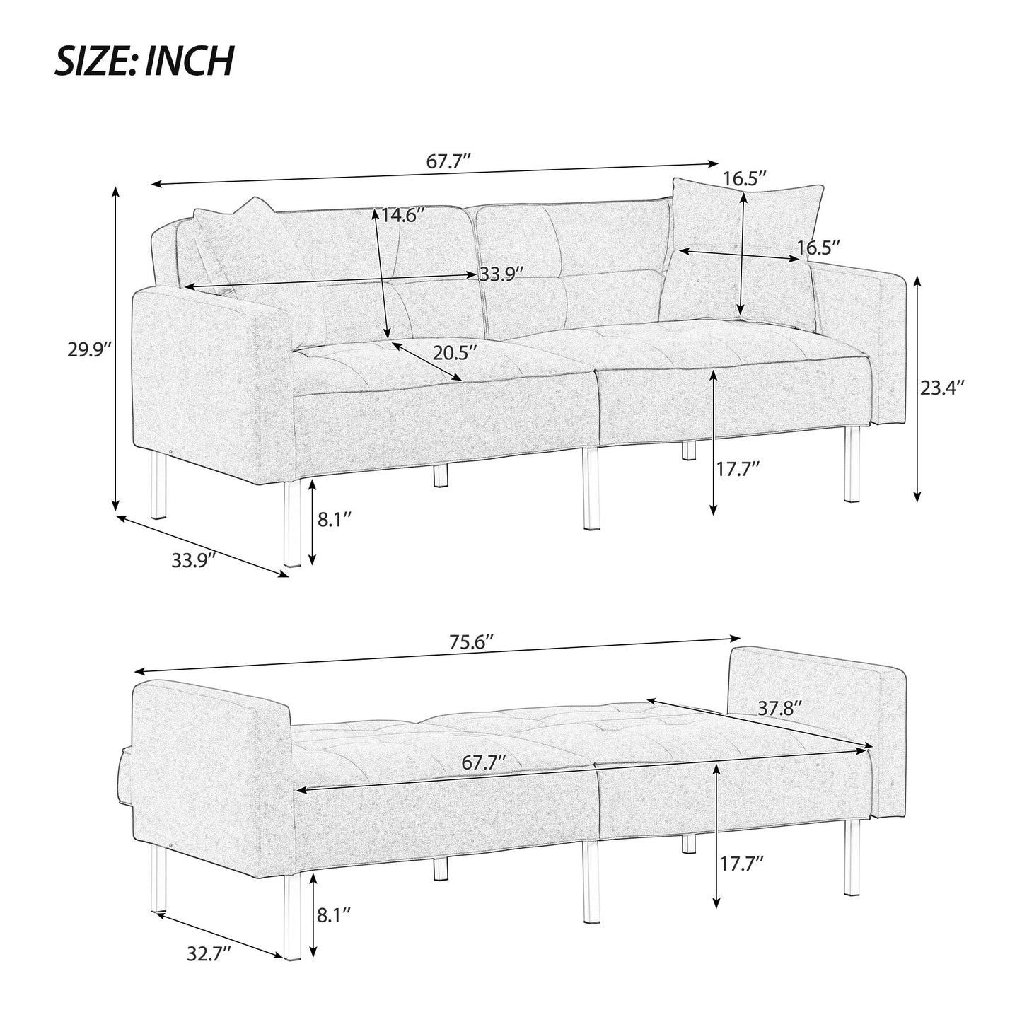 Linen Convertible Sofa Bed, Rust
