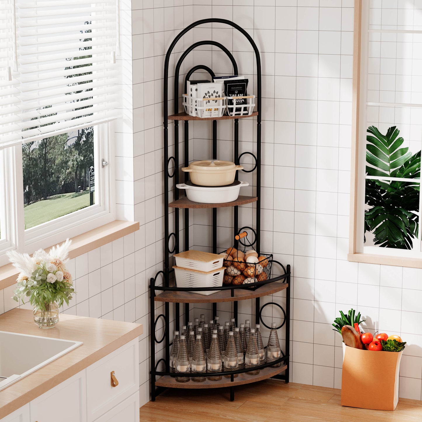 4-Tier Corner Bookshelf and Plant Stand