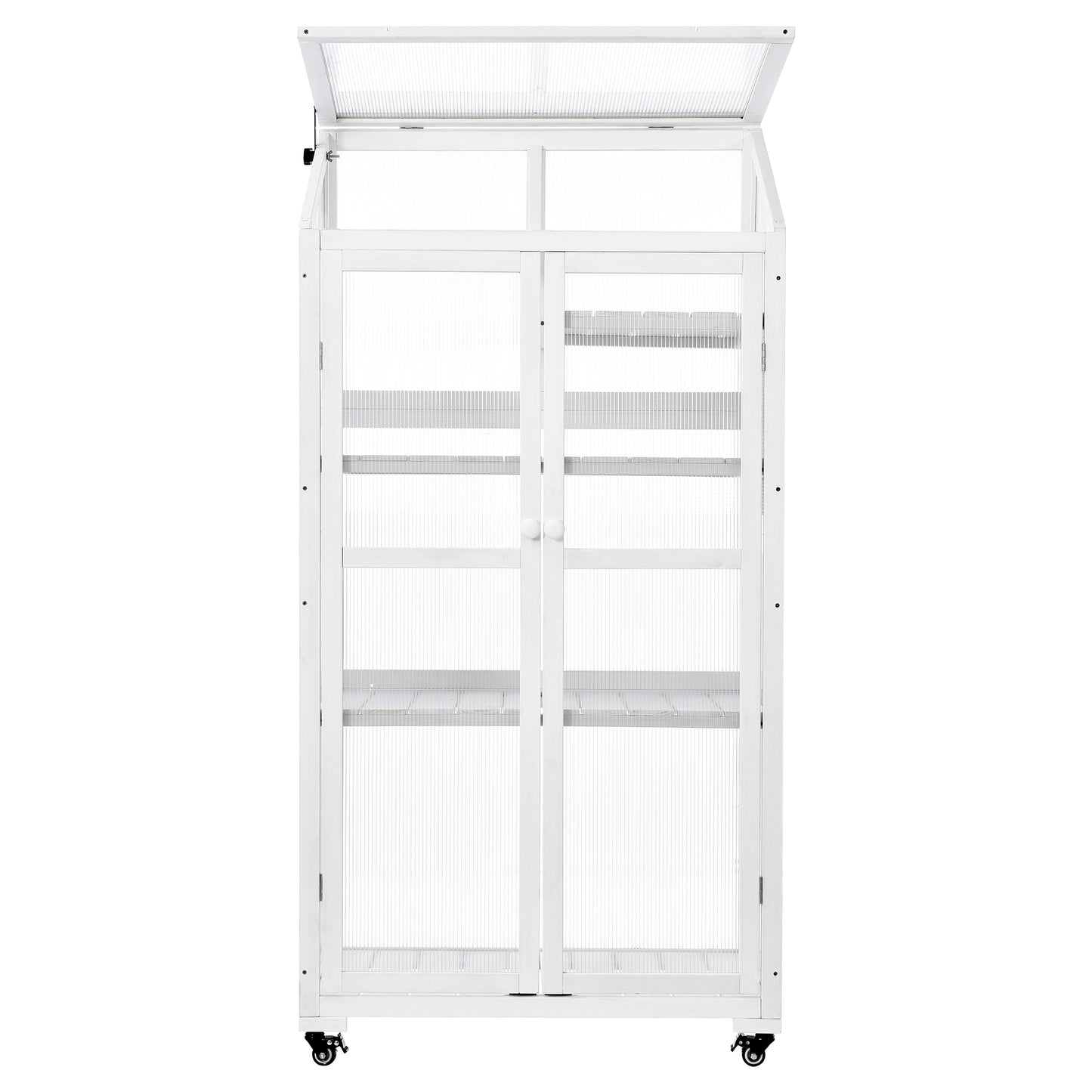 Small Greenhouse on Wheels with Adjustable Shelves for Outdoor or Indoor Use, 62inches tall, White