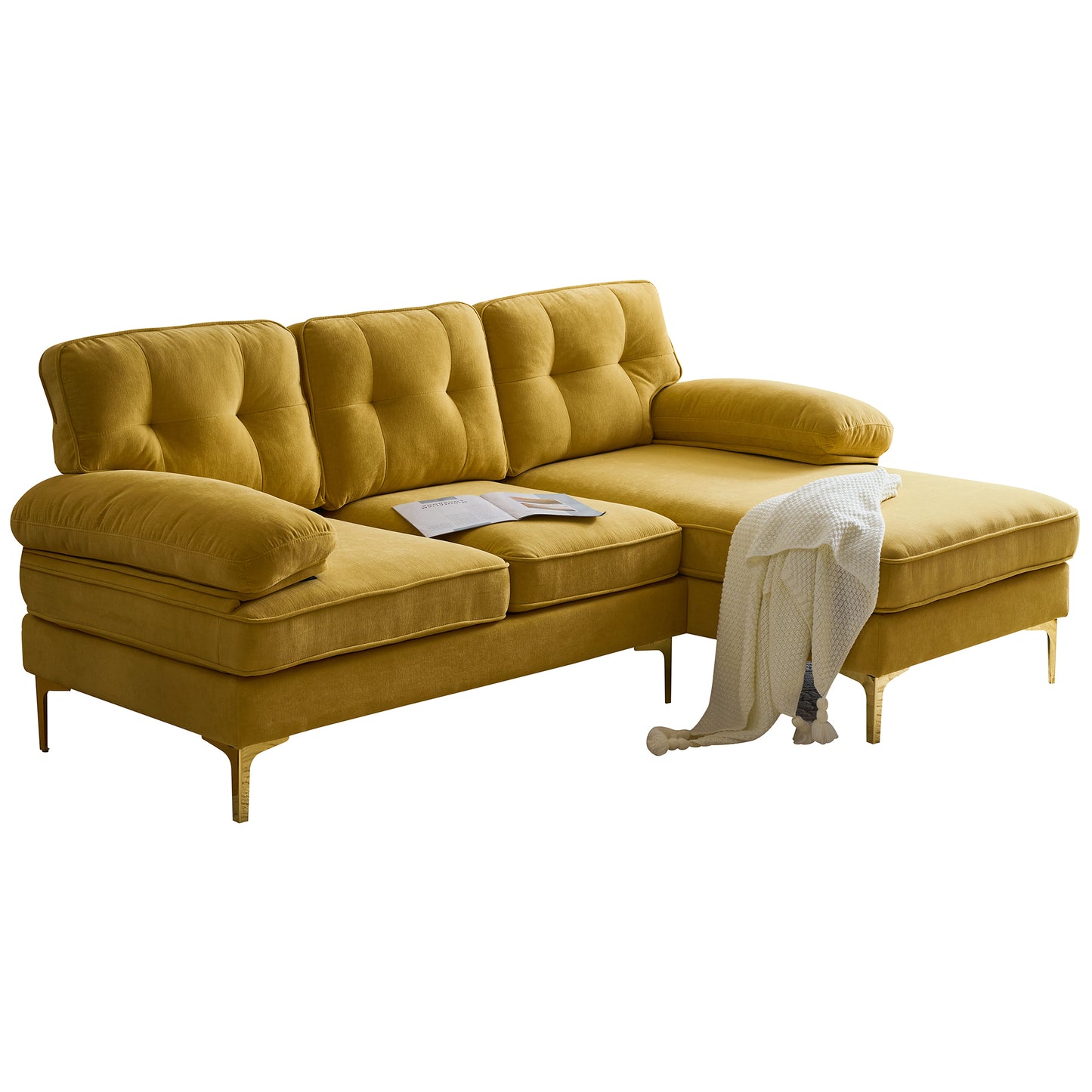 83" Modern Sectional L-Shaped Yellow Sofa