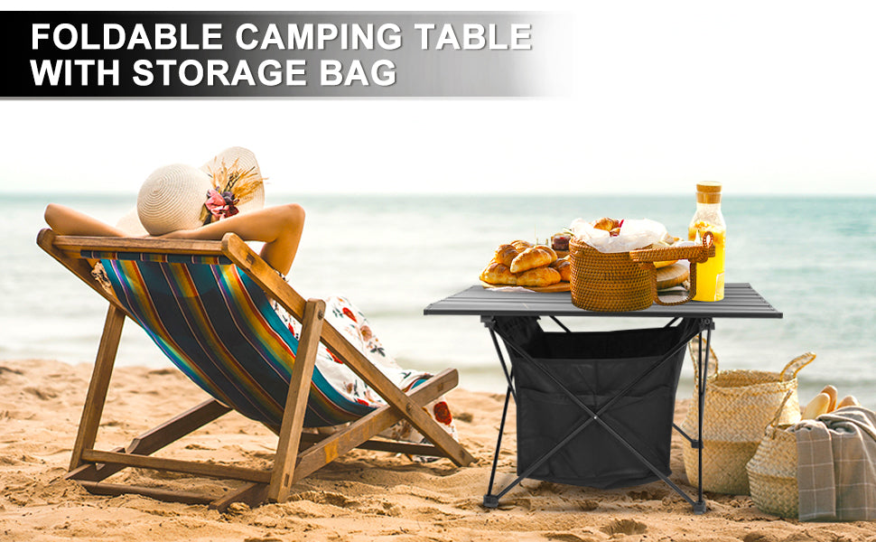 Portable Outdoor Folding Table with Storage and Carry Bag