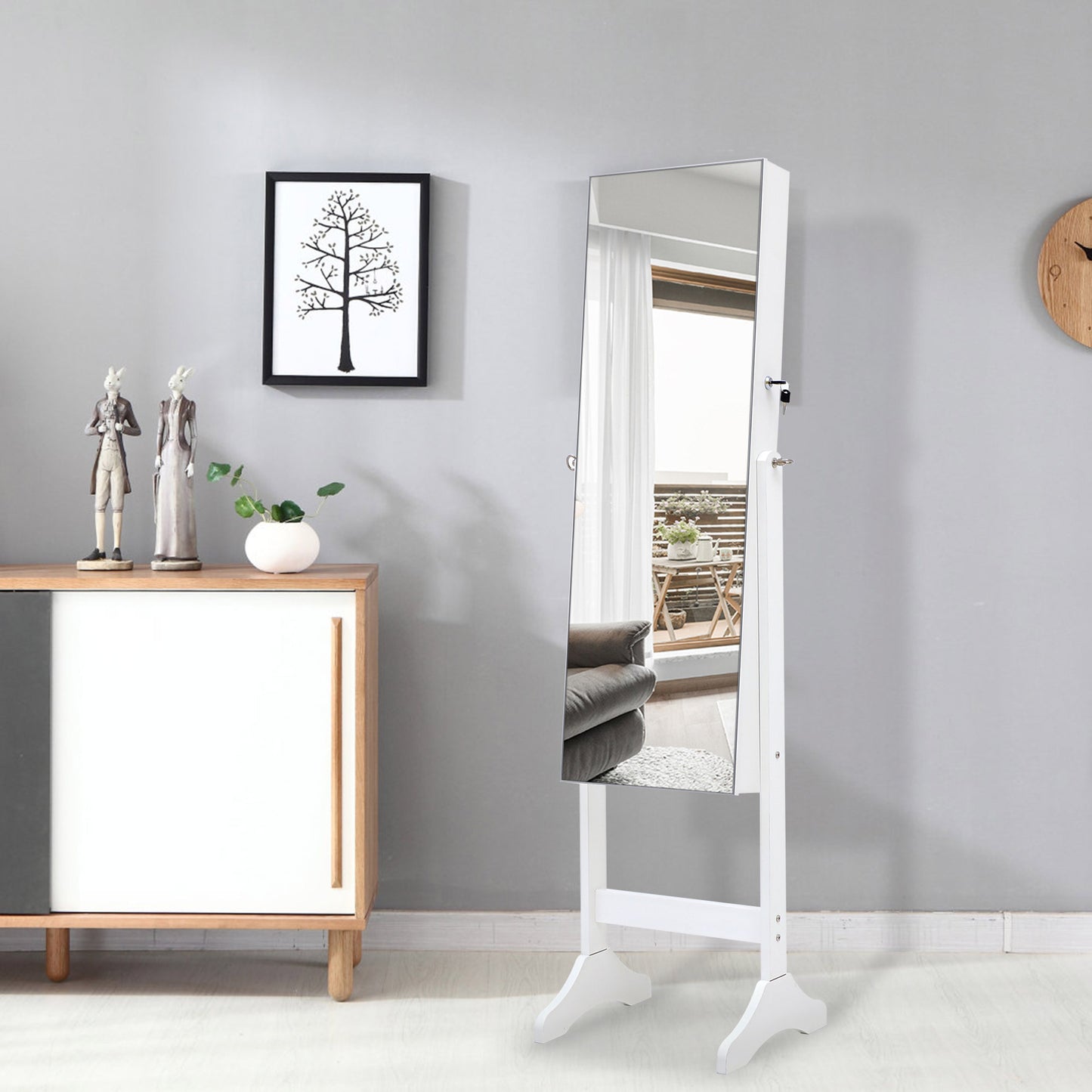 LED-lit Jewelry Storage Cabinet Standing Mirror, White