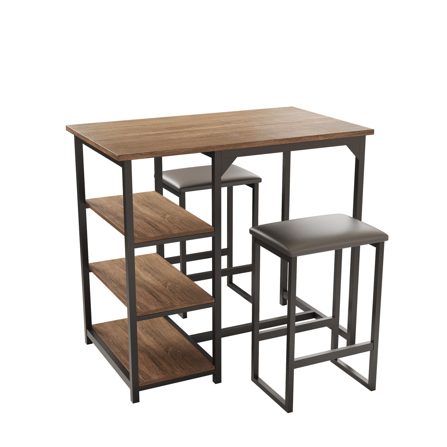 3-Piece Counter-height Table and Stool Set with Shelves