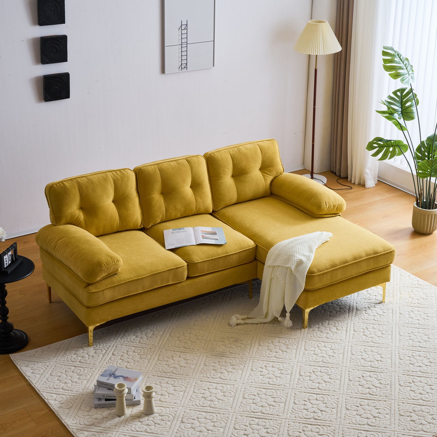 83" Modern Sectional L-Shaped Yellow Sofa