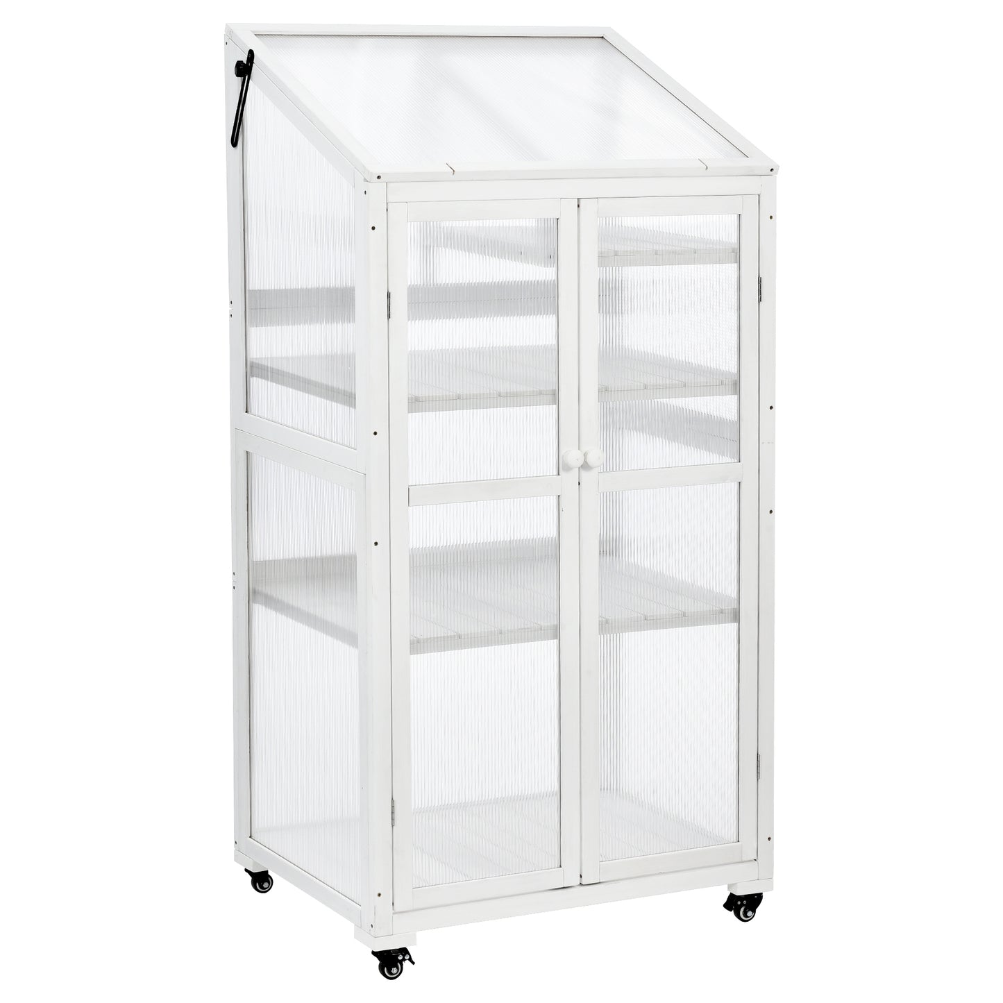 Small Greenhouse on Wheels with Adjustable Shelves for Outdoor or Indoor Use, 62inches tall, White