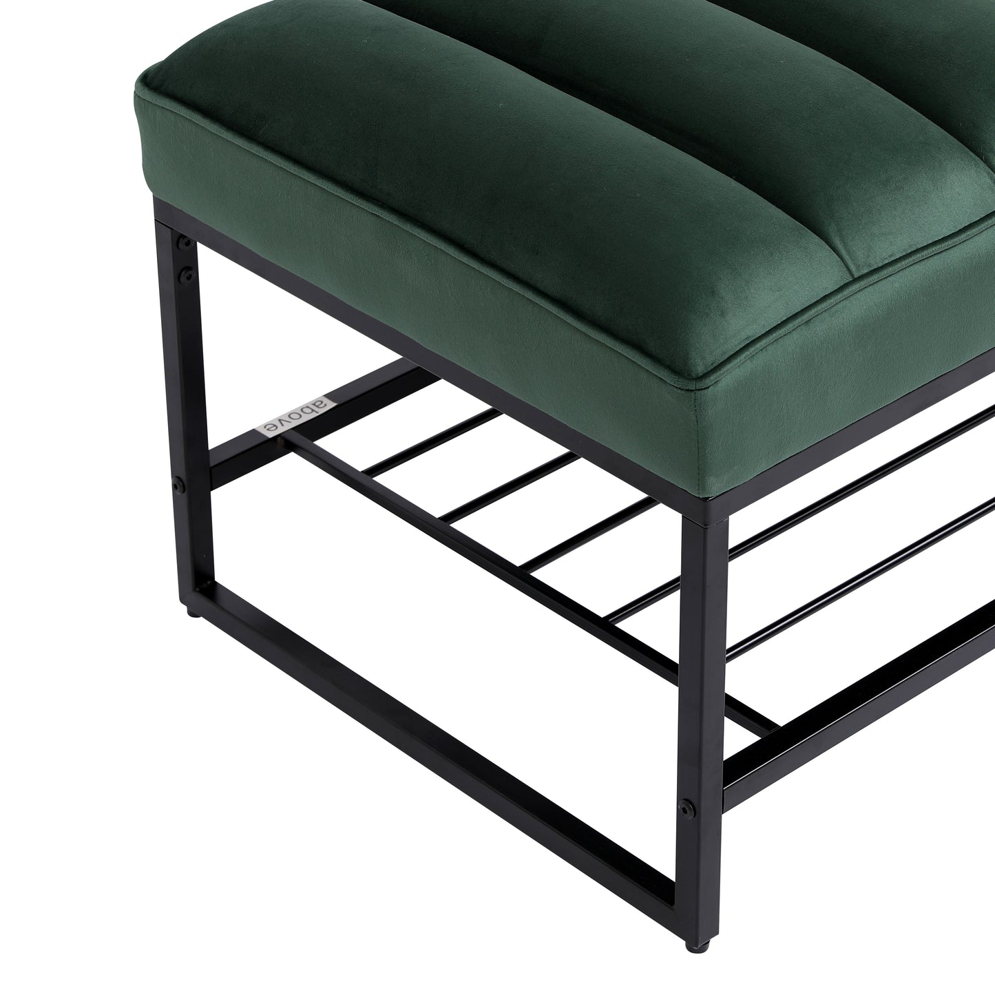 Green Velvet Channel Tufted Ottoman Bench with Storage Shelf