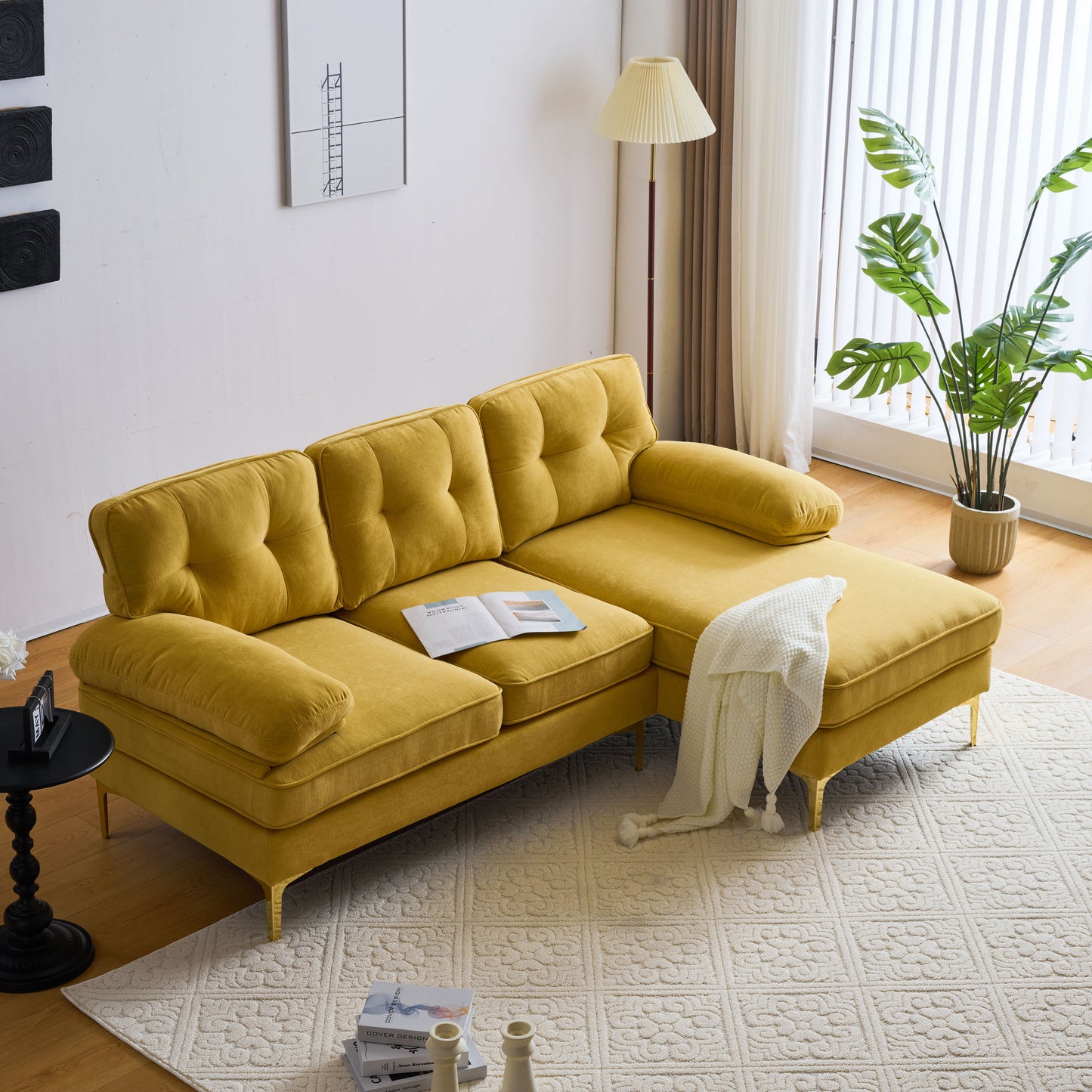 83" Modern Sectional L-Shaped Yellow Sofa