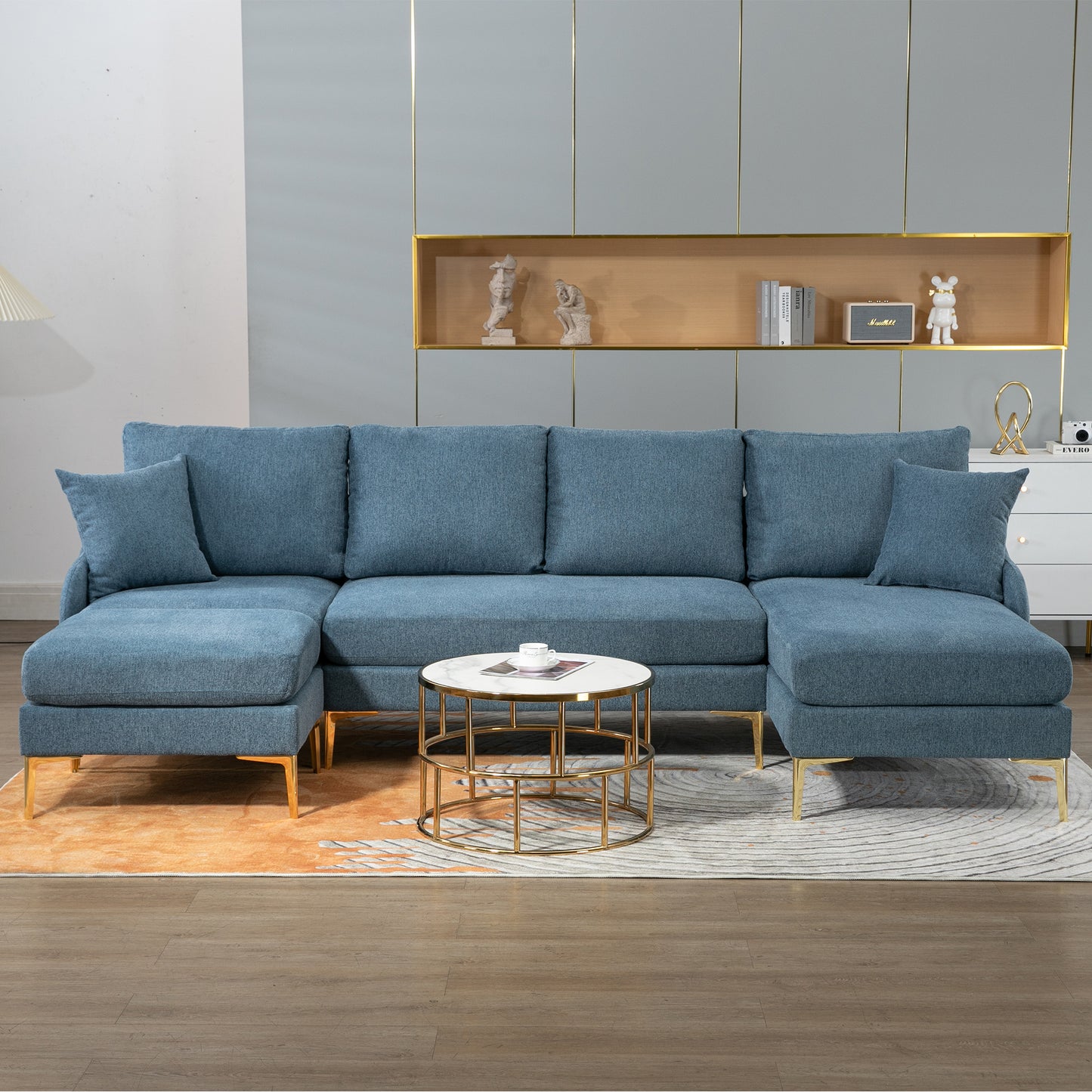 Blue Reversible Chaise Sectional Sofa