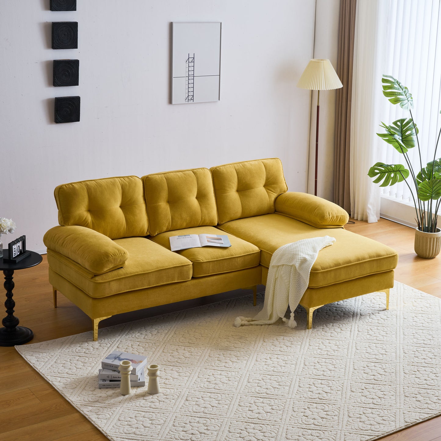 83" Modern Sectional L-Shaped Yellow Sofa