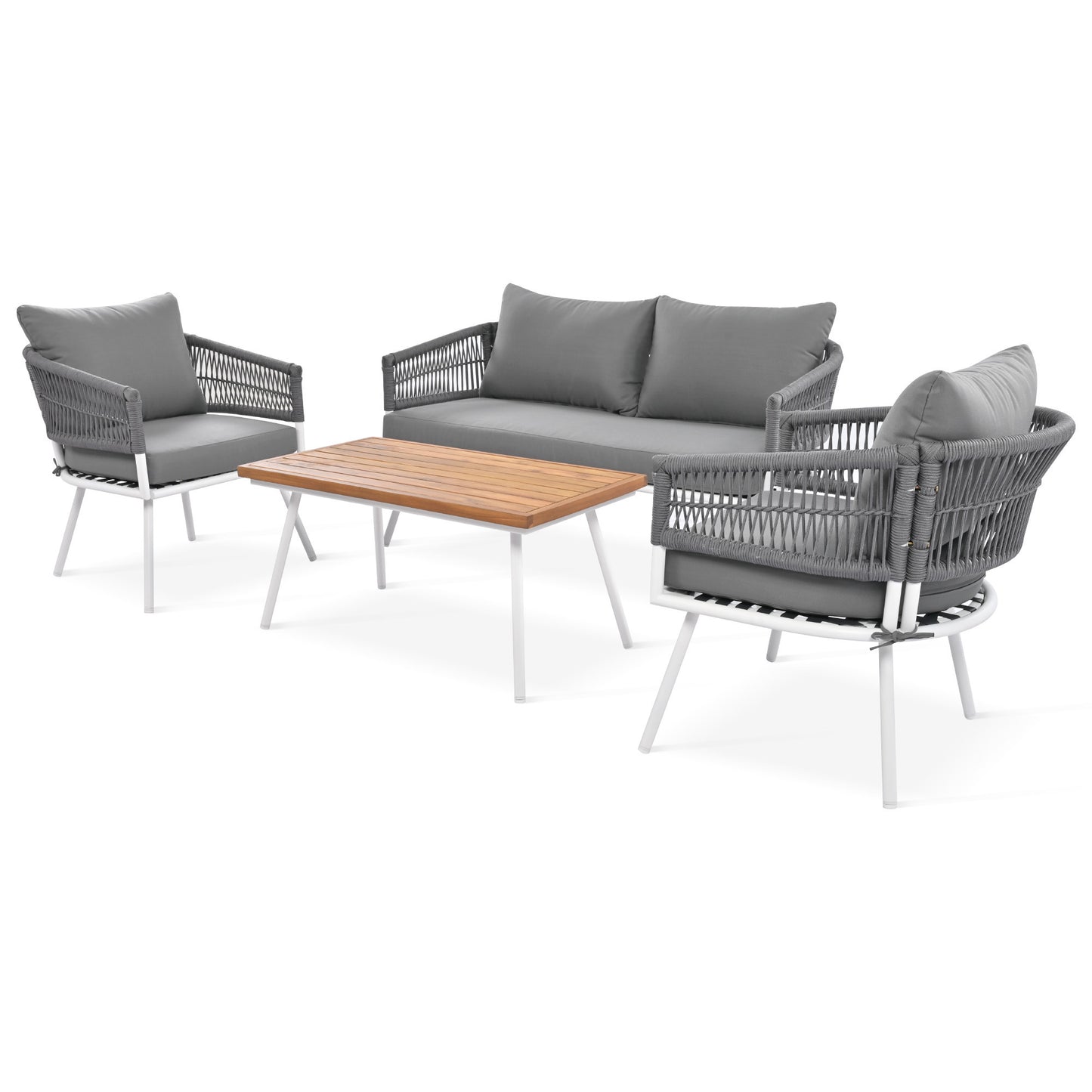Grey 4-Piece Boho Rope Patio Furniture Set