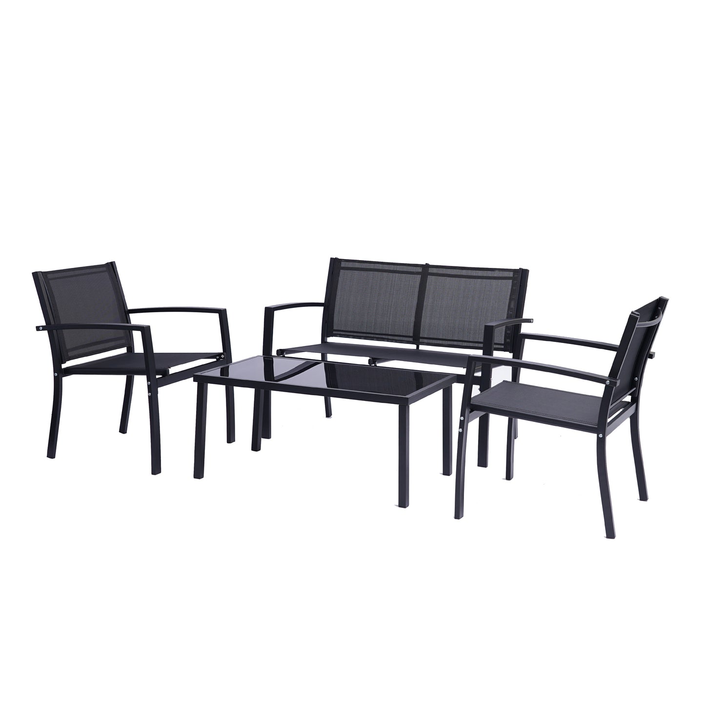 4 Piece Patio Conversation Set, Black
