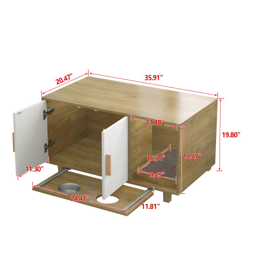 Extra Large Cat Litter Box Enclosure Houses with Cat Food Bowls and Scratch Pad