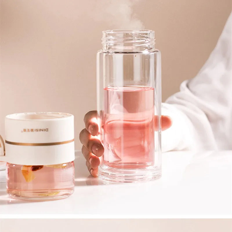 Double Wall Glass Water Bottle with Tea Infuser