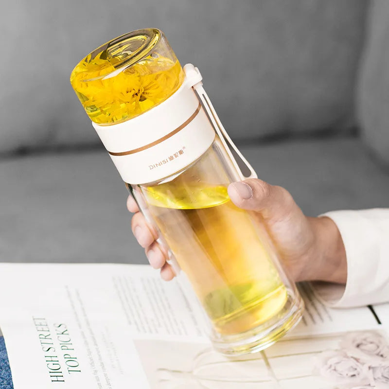 Double Wall Glass Water Bottle with Tea Infuser
