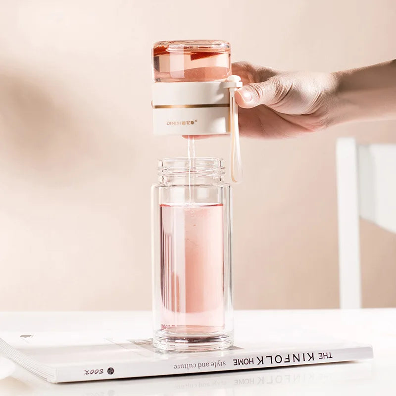 Double Wall Glass Water Bottle with Tea Infuser