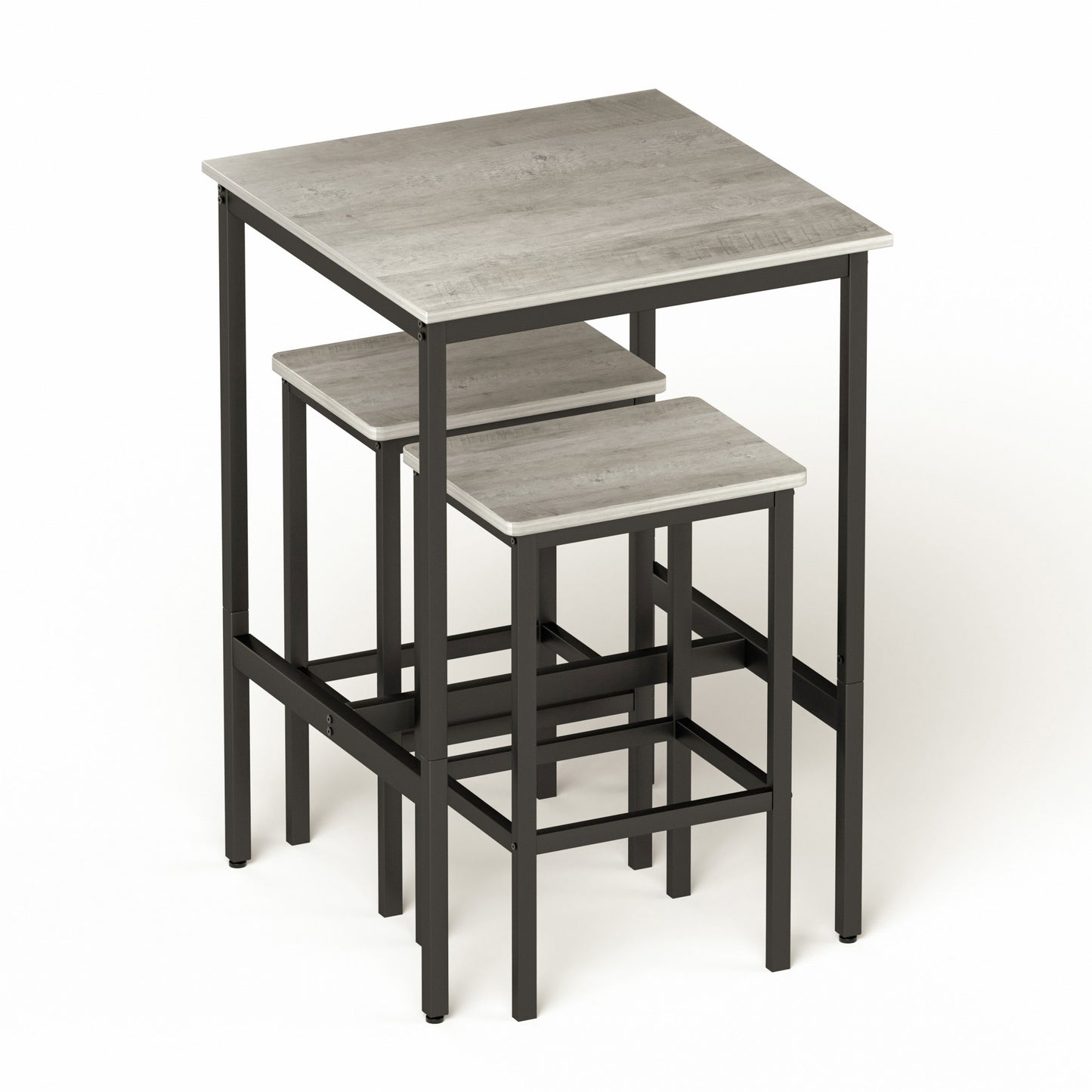 Square Industrial Bar Table Set with 2 Chairs
