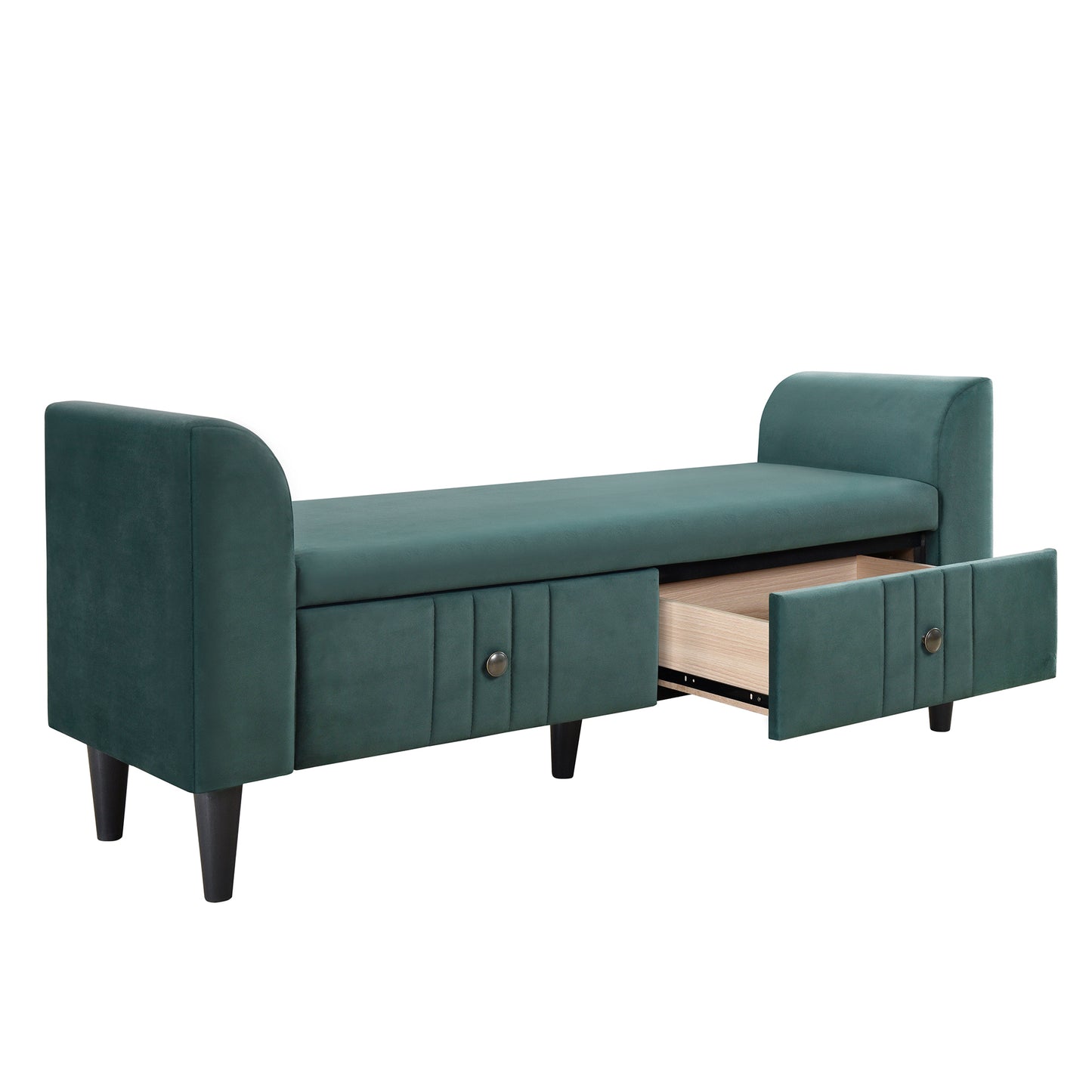Green Upholstered Storage Ottoman Bench with Drawers
