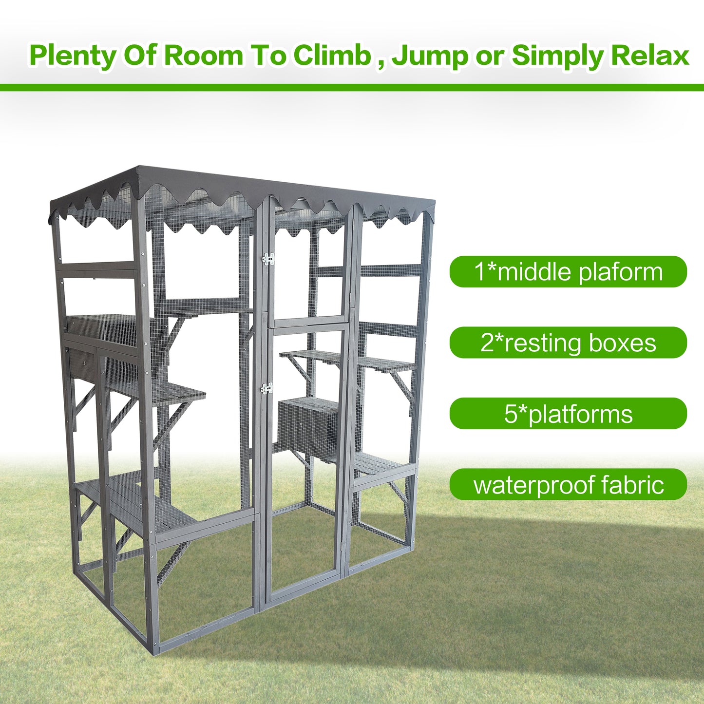 Big Catio Wooden with 6 High Ledges, Weather Protection Asphalt Roof