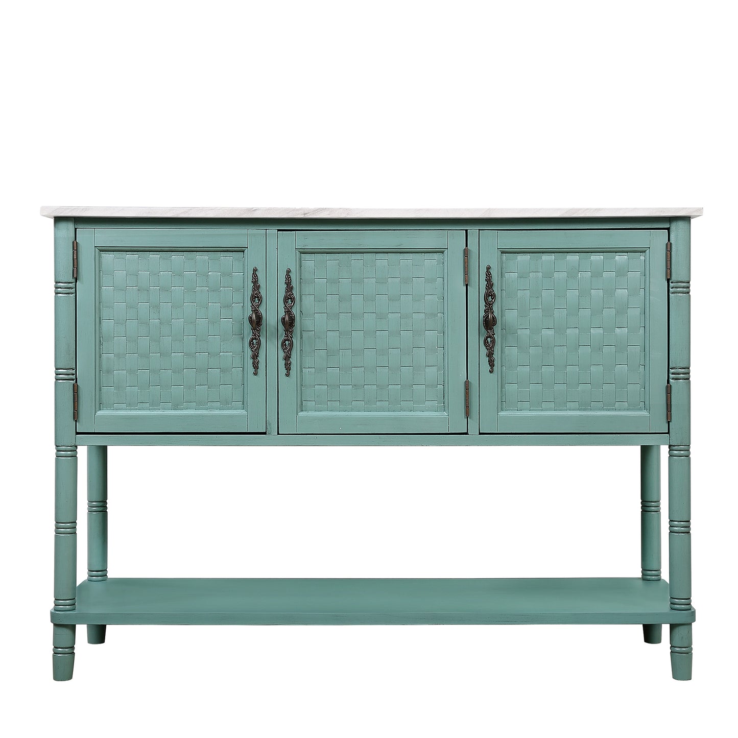 Green Console Table with Marble-Look Top for Any Room