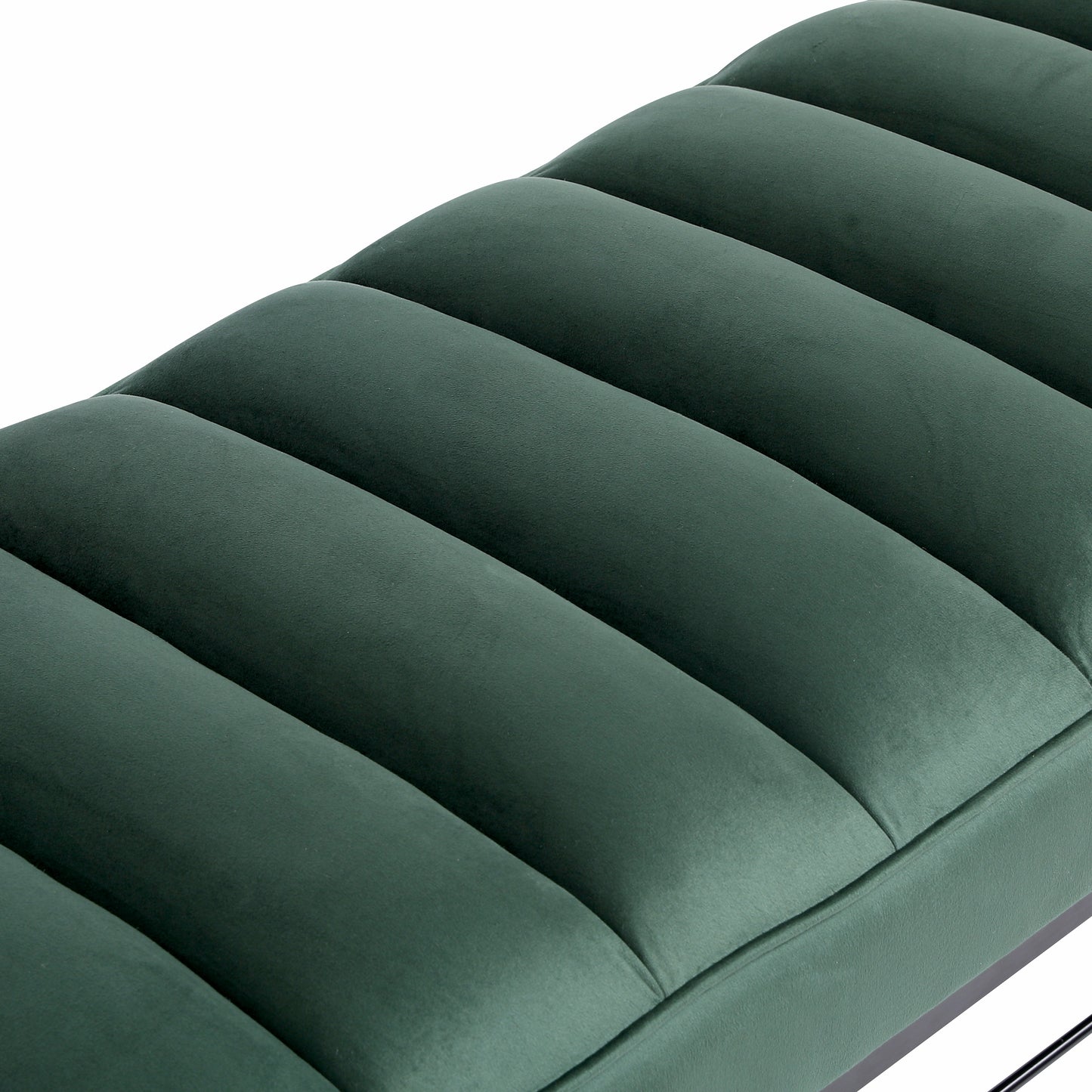 Green Velvet Channel Tufted Ottoman Bench with Storage Shelf