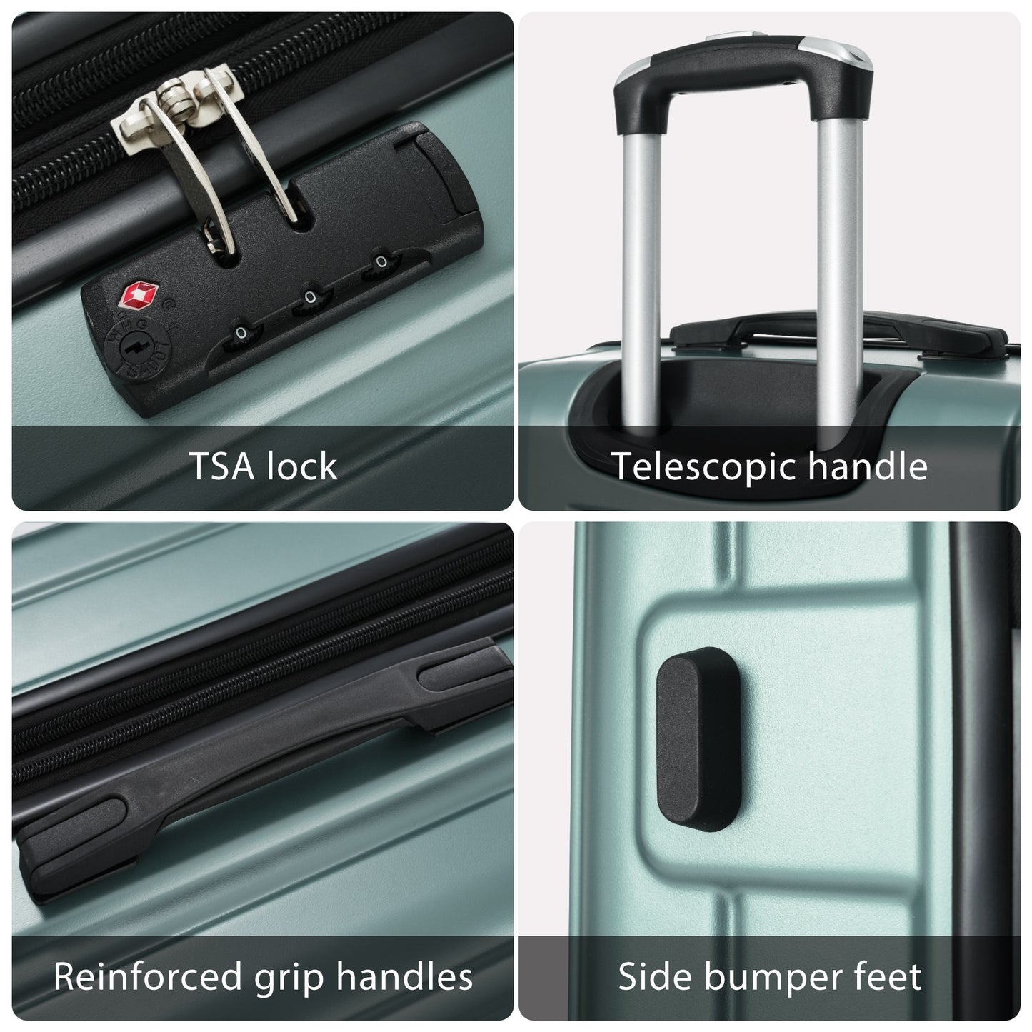 Luggage Light Green Set 3 Pieces, Expandable Spinner Suitcases with TSA Lock