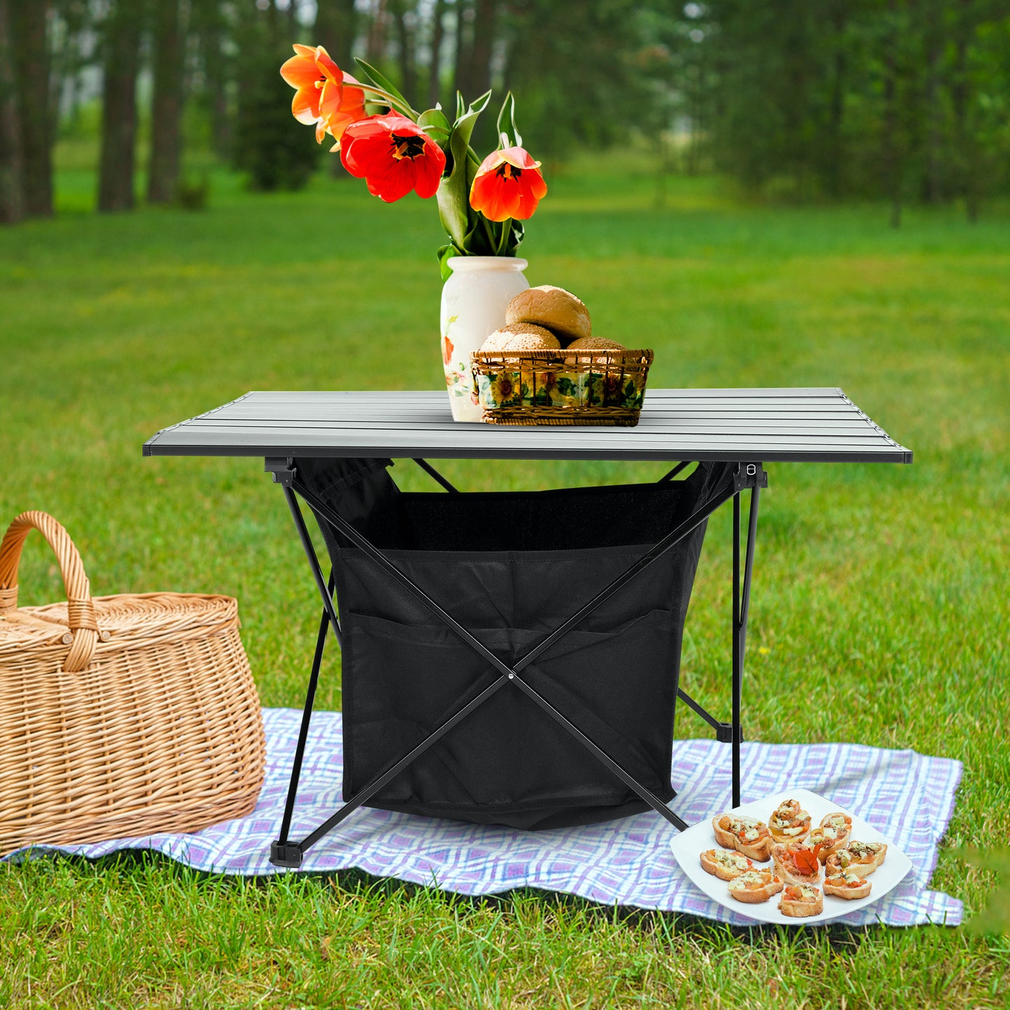 Portable Outdoor Folding Table with Storage and Carry Bag