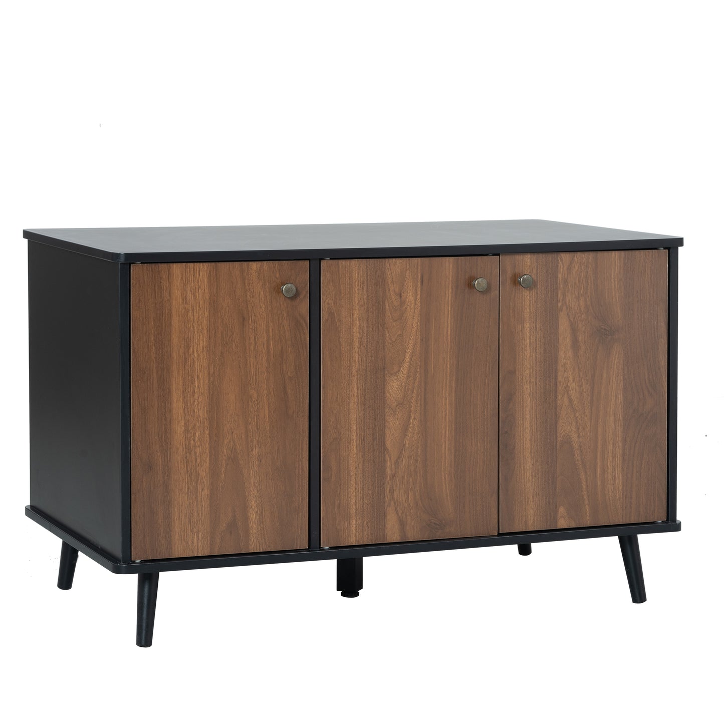 Cat Litter Box Furniture with Hidden Plug, 3 Doors, Walnut and Black