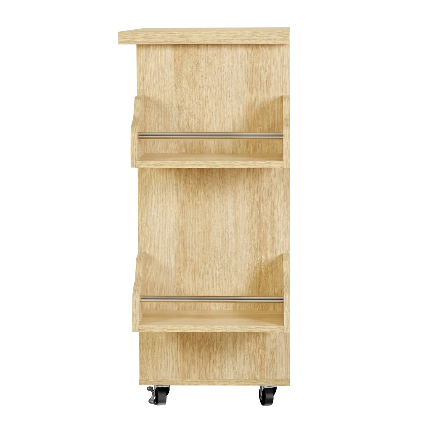 Rolling Contemporary Kitchen Island Cart on Wheels with Spice Racks, Natural