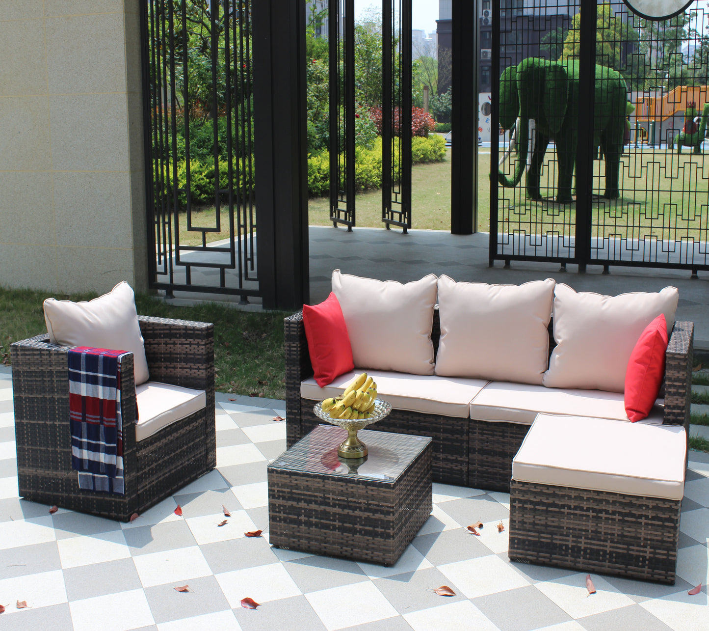Rattan Patio Furniture 4-Piece Set with Sectional Sofa