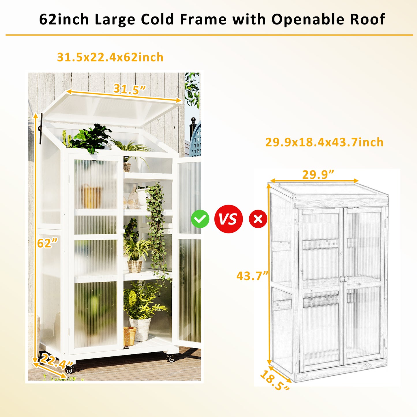 Small Greenhouse on Wheels with Adjustable Shelves for Outdoor or Indoor Use, 62inches tall, White