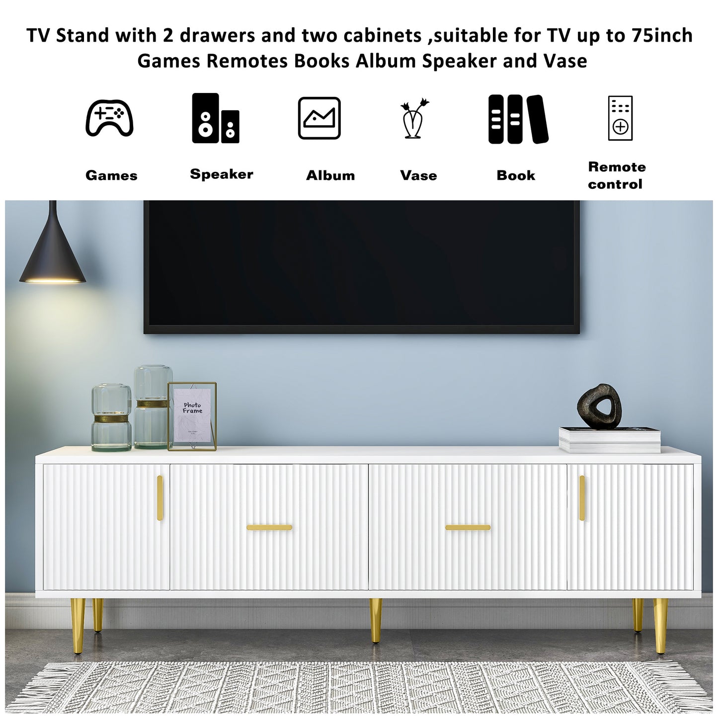 Modern TV Stand with 5 Champagne Legs
