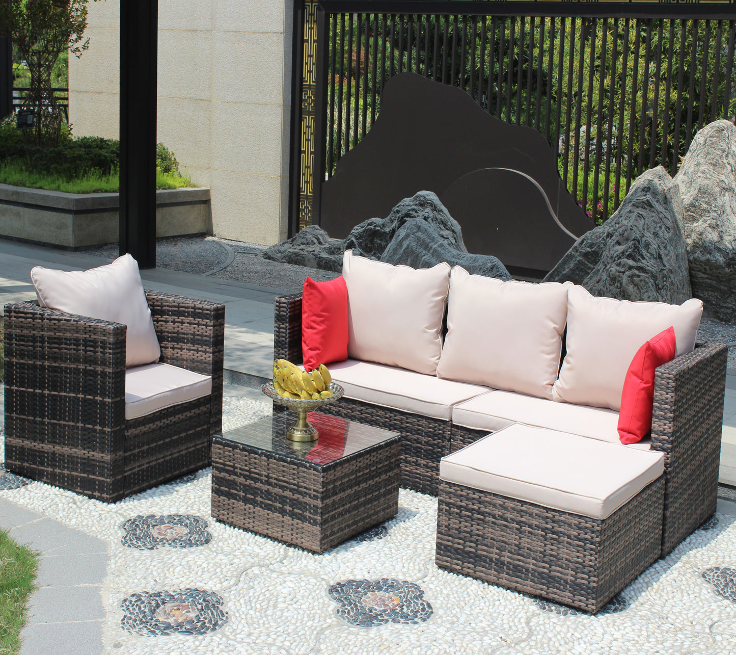 Rattan Patio Furniture 4-Piece Set with Sectional Sofa