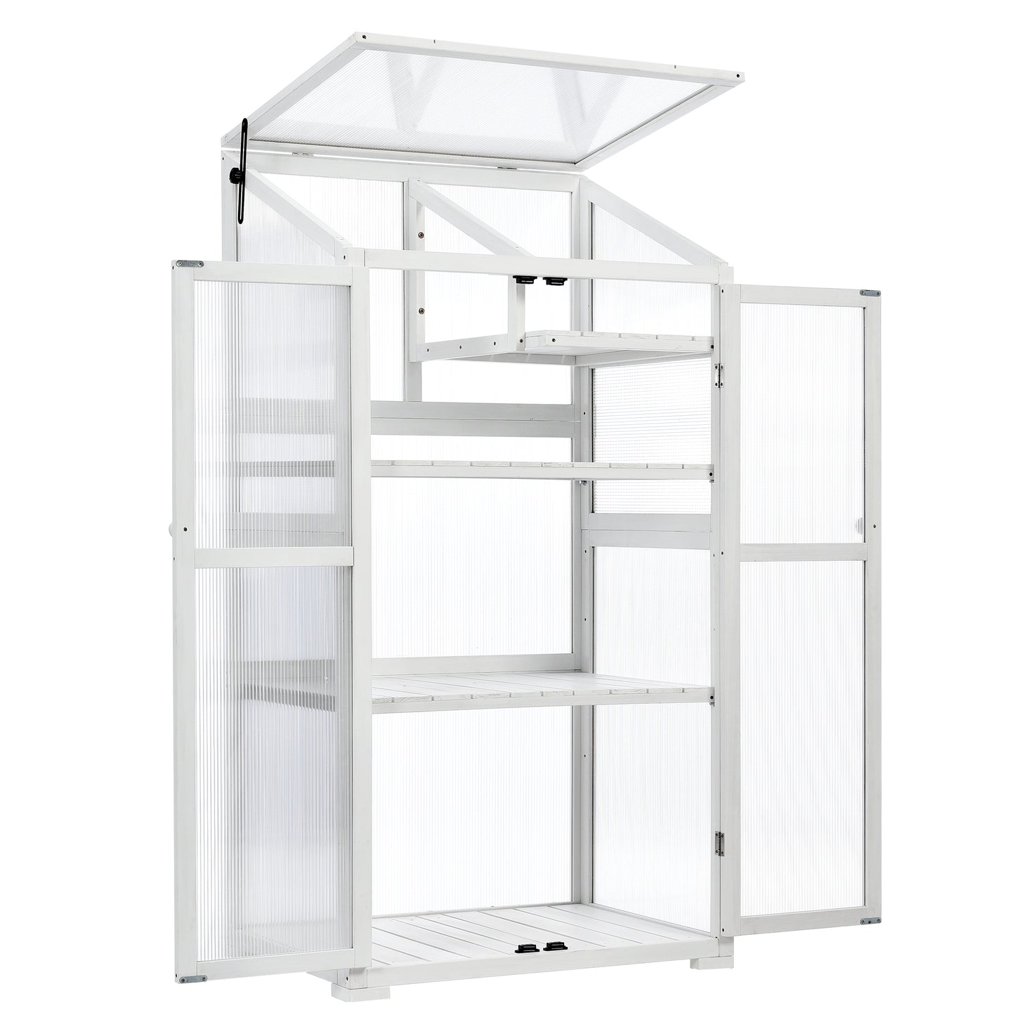 Small Greenhouse on Wheels with Adjustable Shelves for Outdoor or Indoor Use, 62inches tall, White
