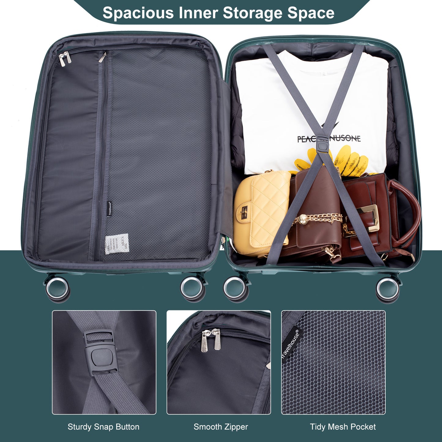 Green Expandable Hardshell 3-Piece Suitcase Set