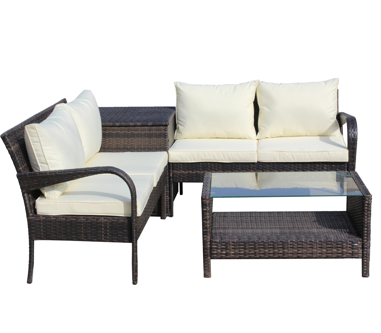 4 Piece Patio Sectional Outdoor Furniture Sofa Set with Storage Box
