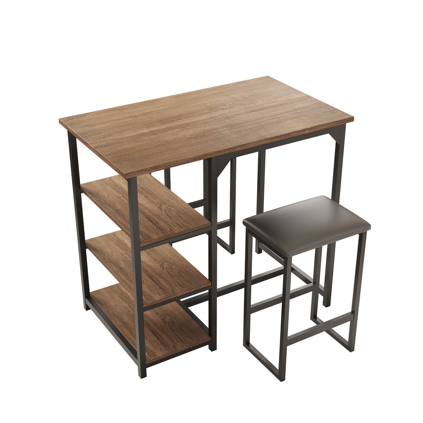3-Piece Counter-height Table and Stool Set with Shelves
