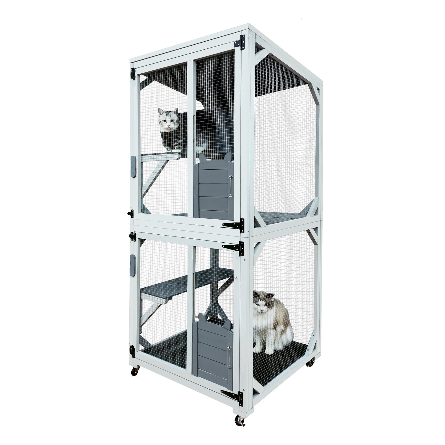 31" Wooden Catio Outdoor Cat Enclosure with Wheels