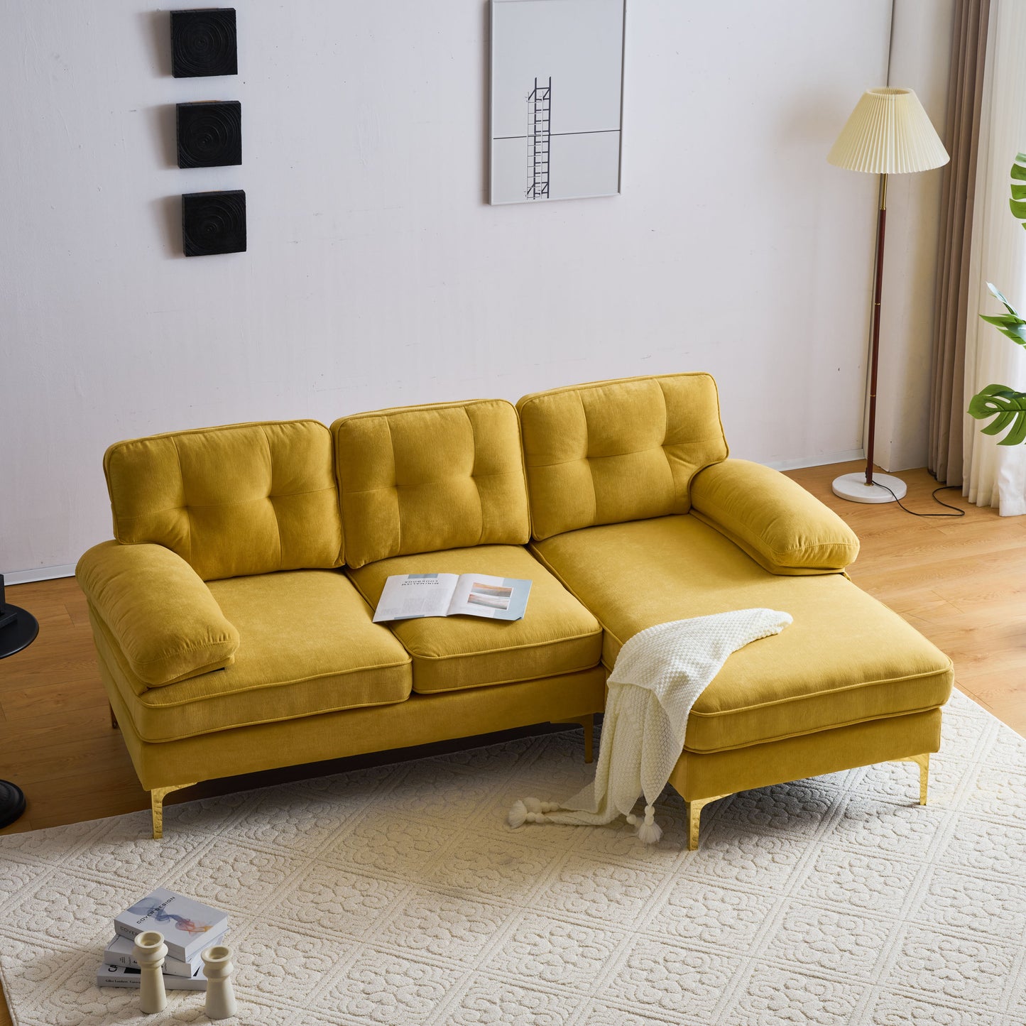 83" Modern Sectional L-Shaped Yellow Sofa