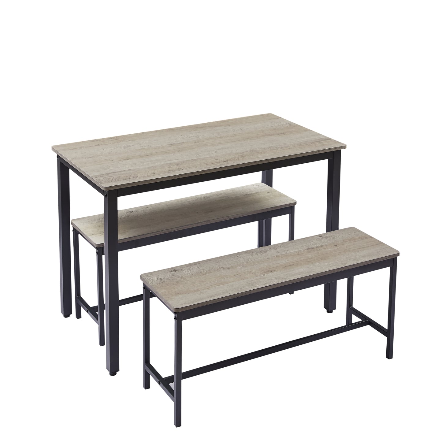 Grey Dining Table Set Counter Height Table with 2 Benches