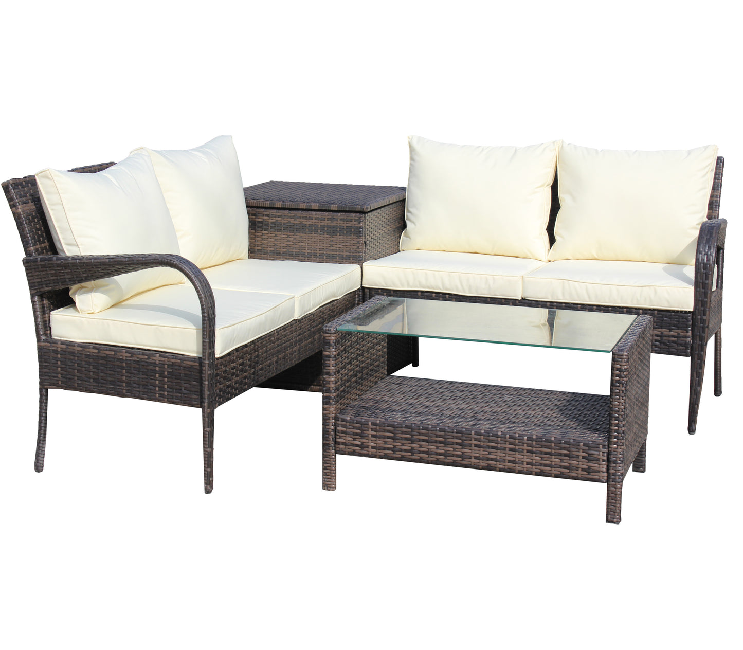 4 Piece Patio Sectional Outdoor Furniture Sofa Set with Storage Box