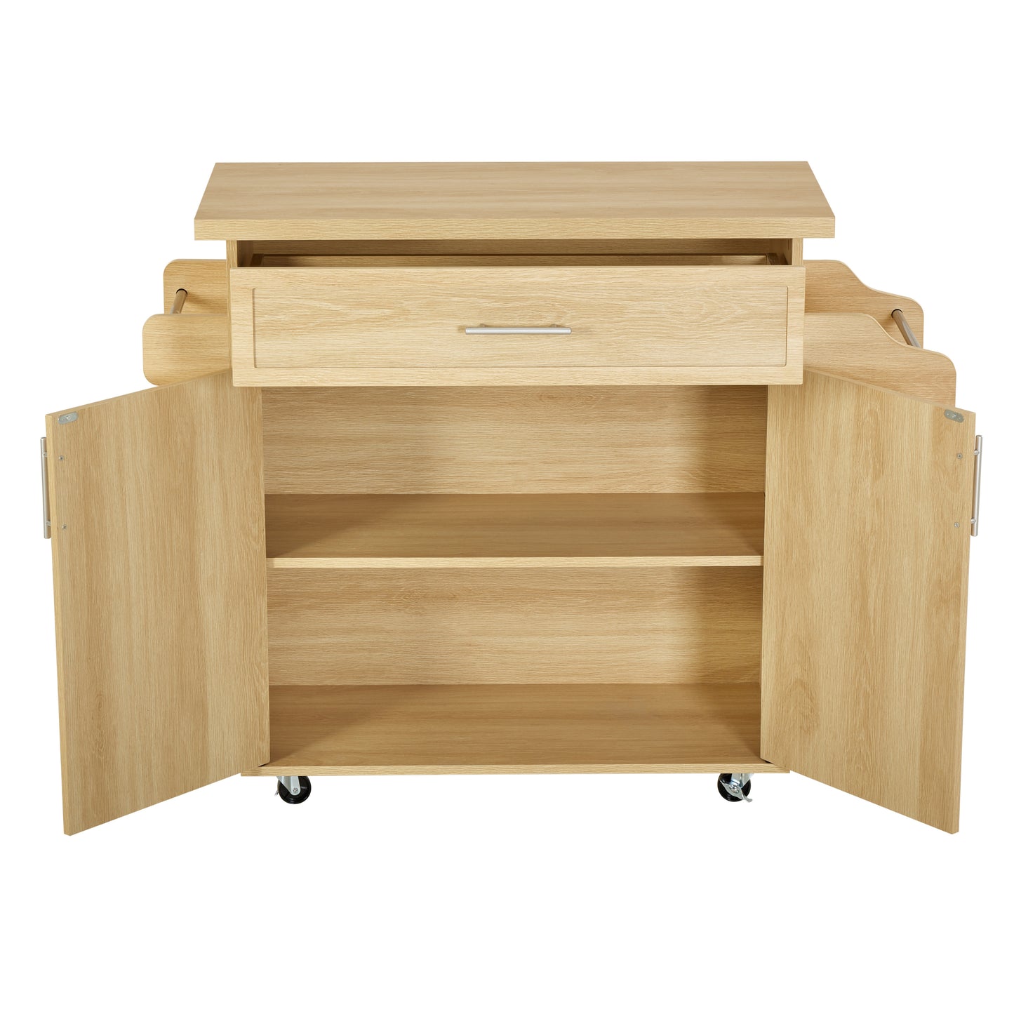 Rolling Contemporary Kitchen Island Cart on Wheels with Spice Racks, Natural