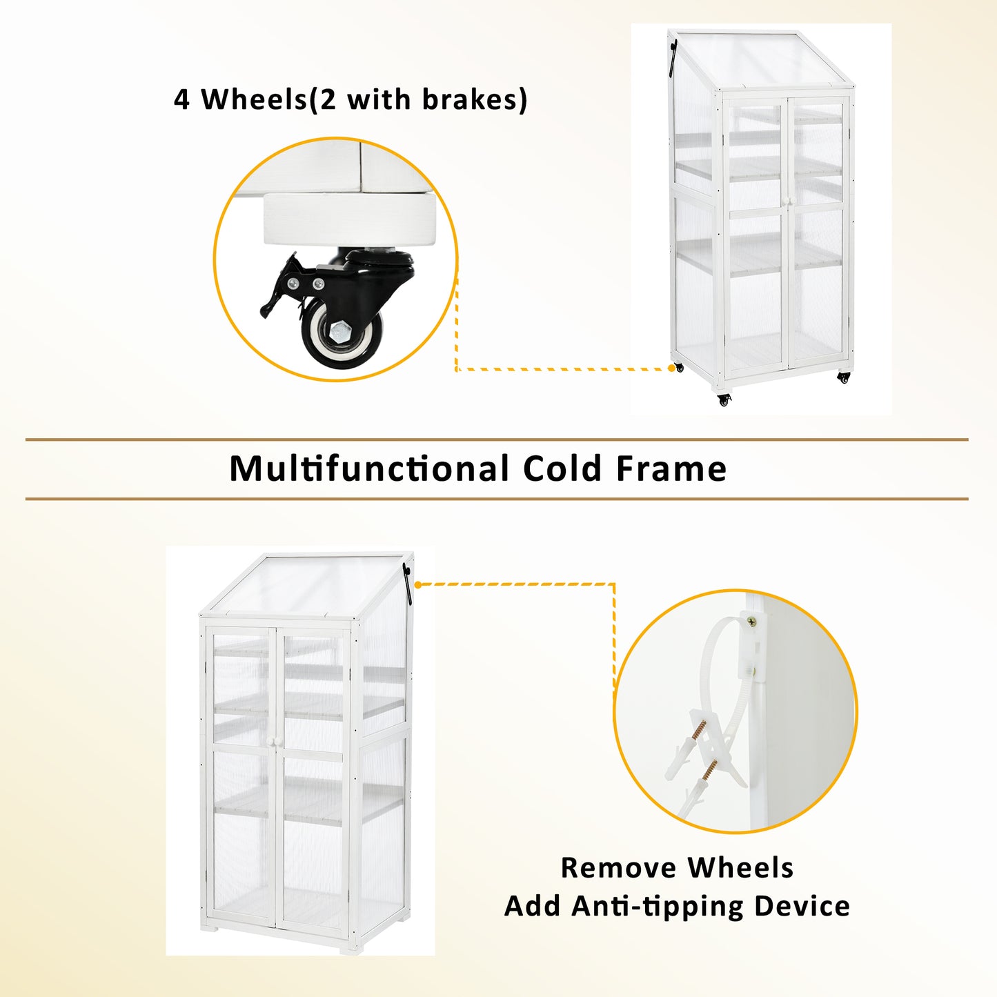 Small Greenhouse on Wheels with Adjustable Shelves for Outdoor or Indoor Use, 62inches tall, White