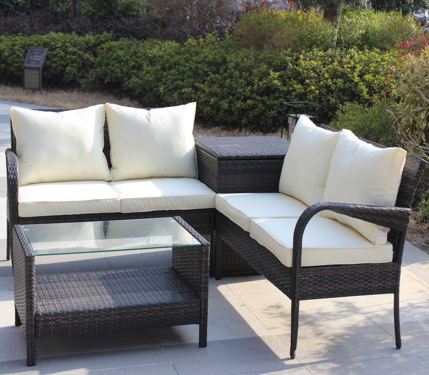 4 Piece Patio Sectional Outdoor Furniture Sofa Set with Storage Box