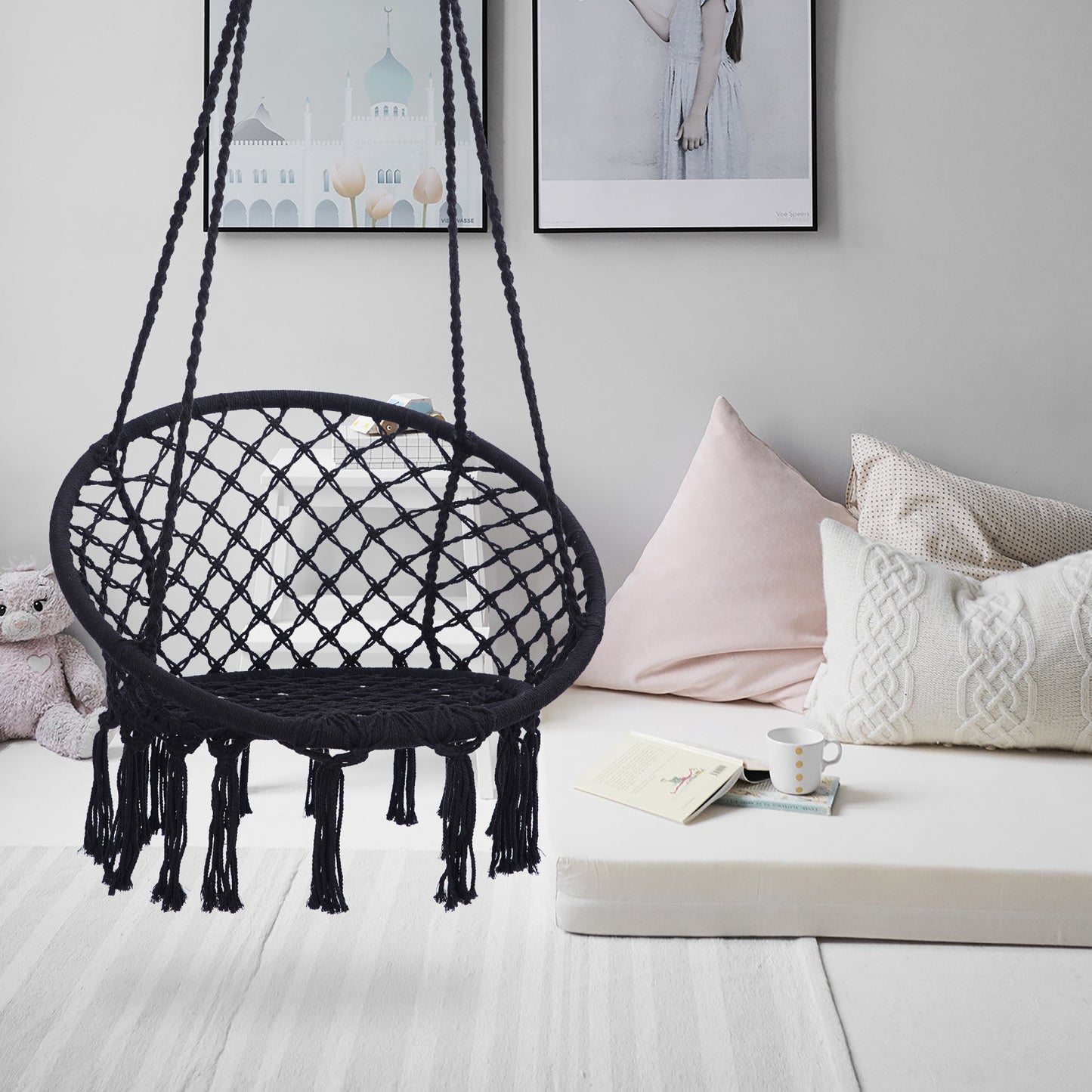 Black Hanging Hammock Chair Macrame Swing