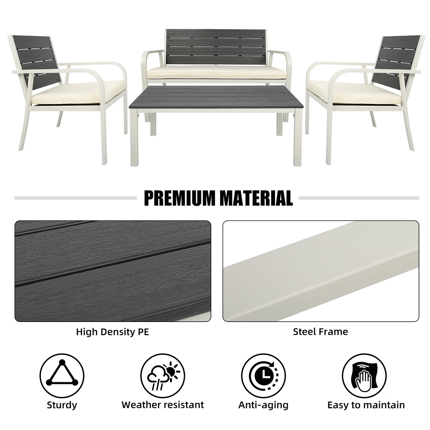 4 Piece Modern Industrial Outdoor Conversation Set