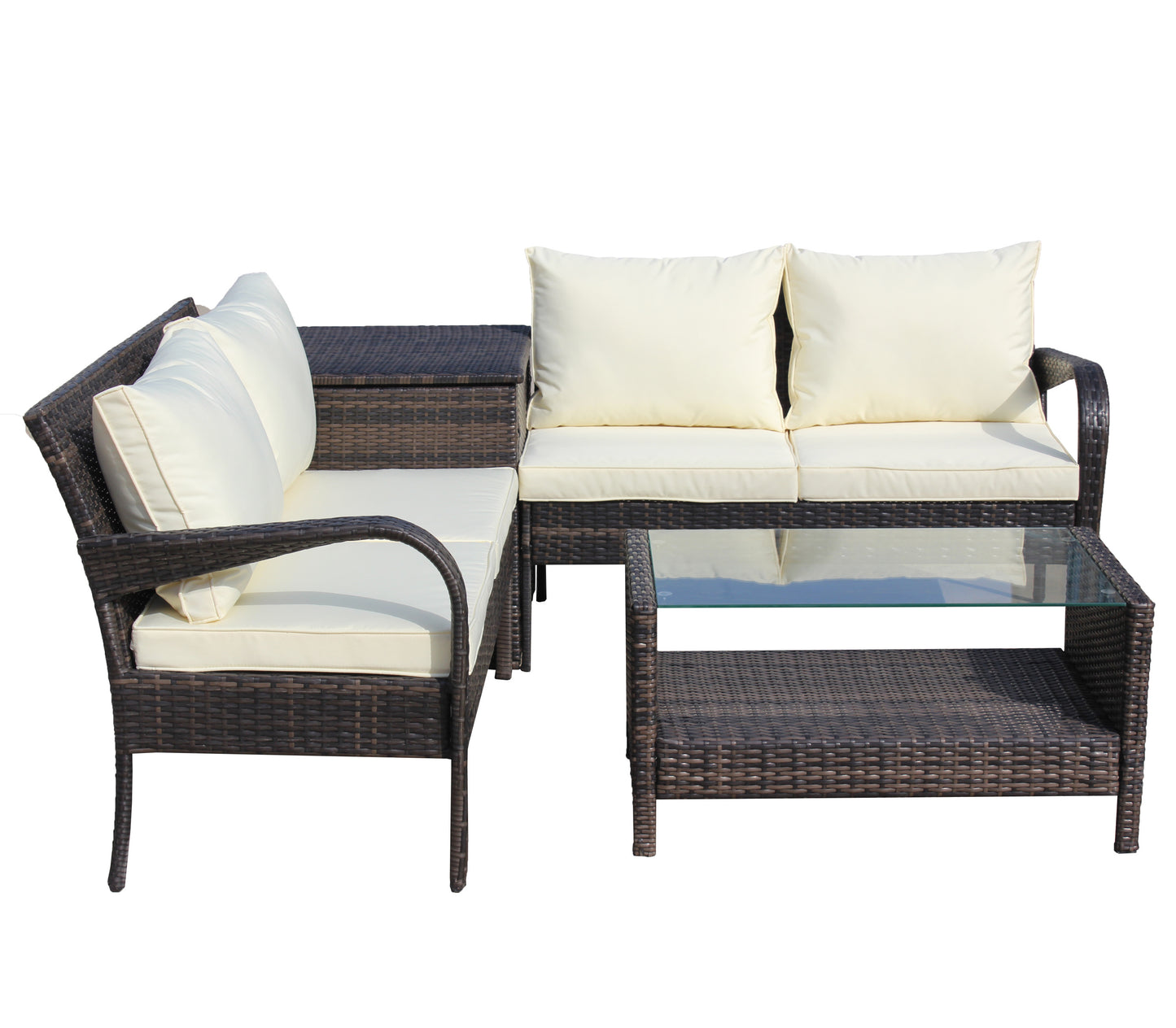 4 Piece Patio Sectional Outdoor Furniture Sofa Set with Storage Box