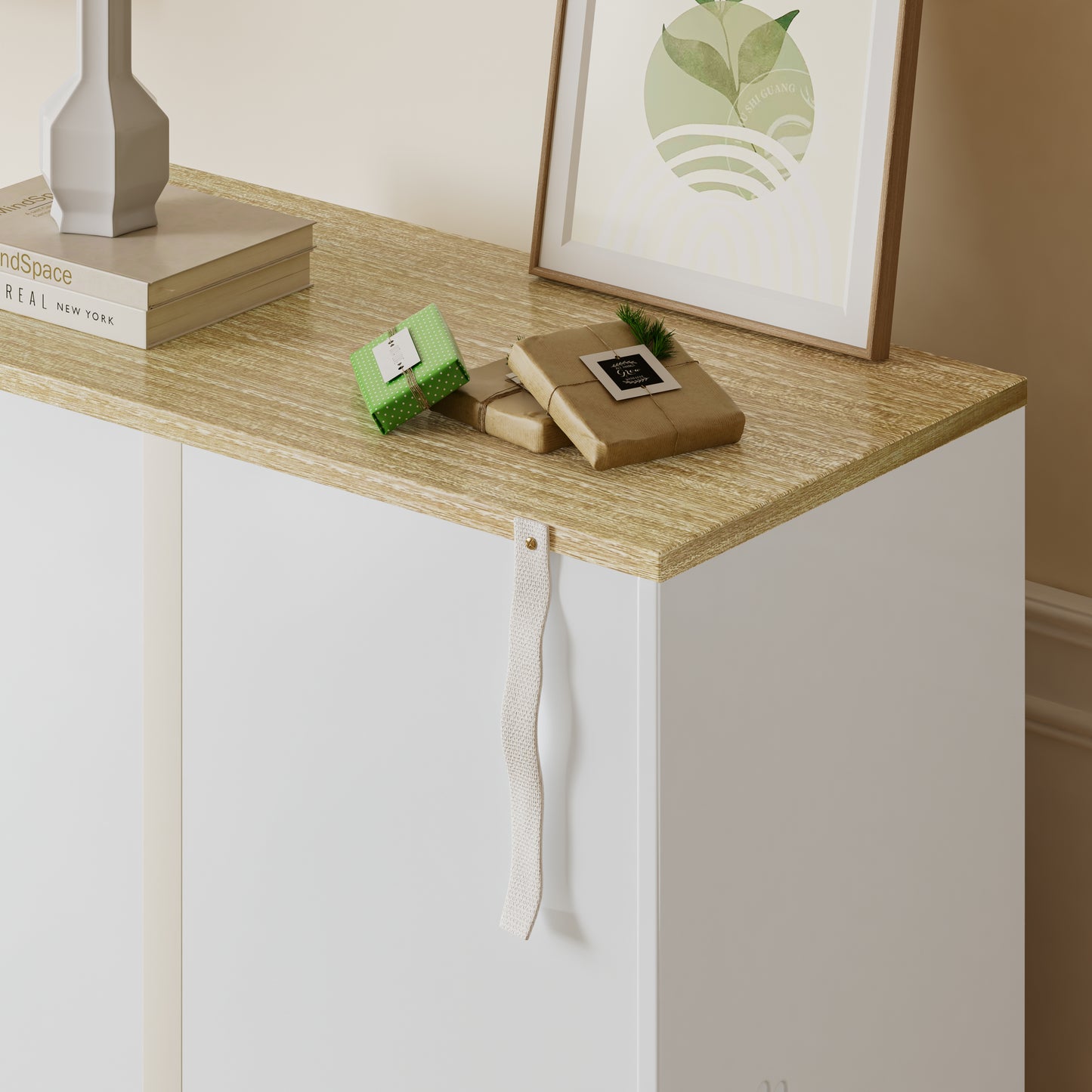 Cat Litter Box Enclosure, White with Scratch Pad Doors