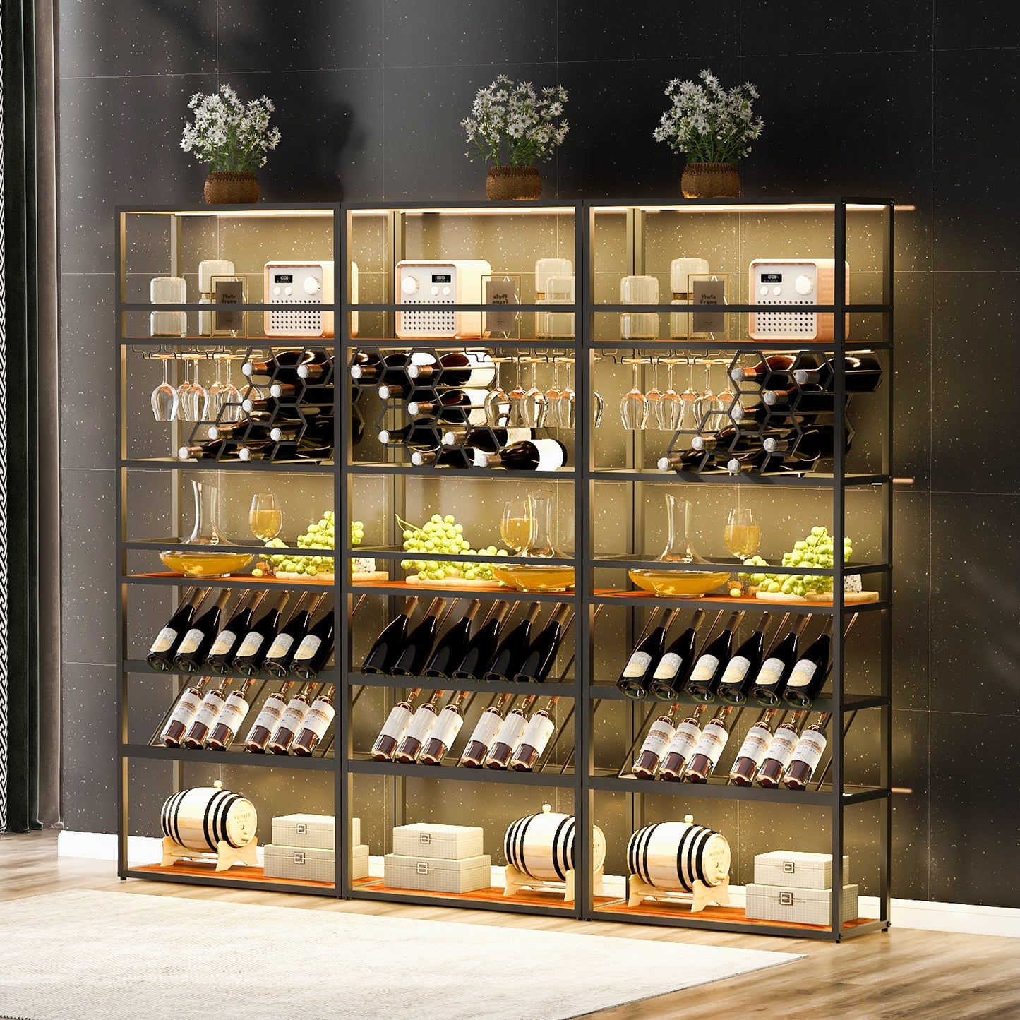 LED Lighted Tall Wine Rack and Adjustable Display Shelves