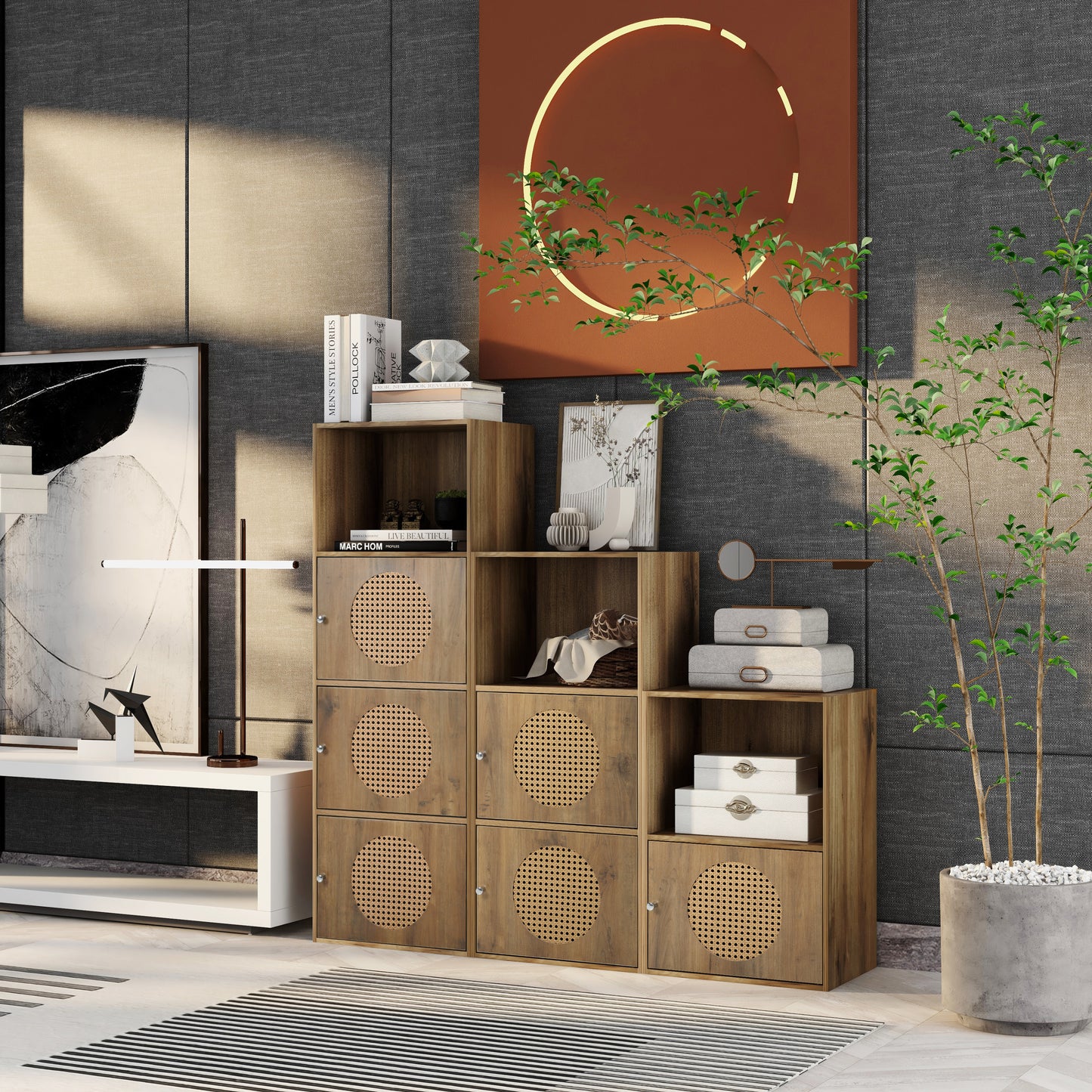 Storage Cabinet with Rattan Door Front Detail