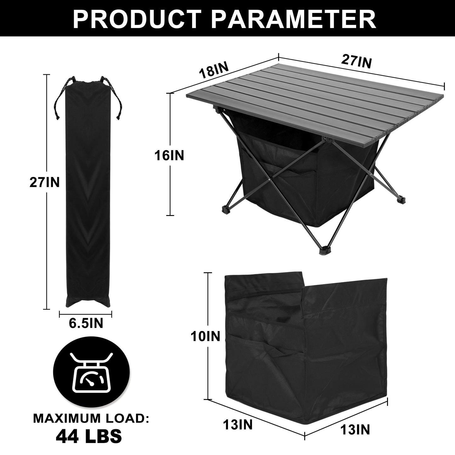Portable Outdoor Folding Table with Storage and Carry Bag